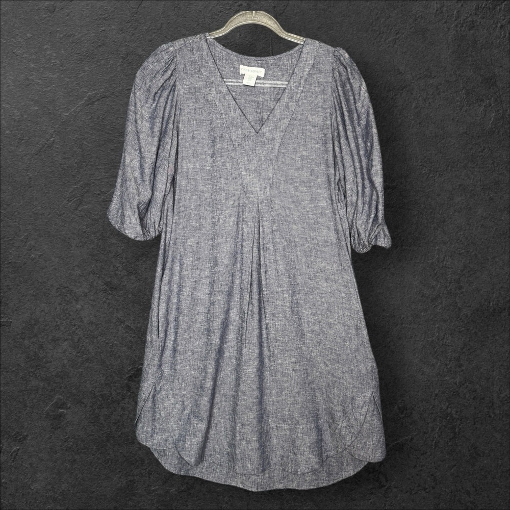 Cynthia Rowley Women Size XS Blue Linen Blend Puff Sleeve Dress Coastal Chambray